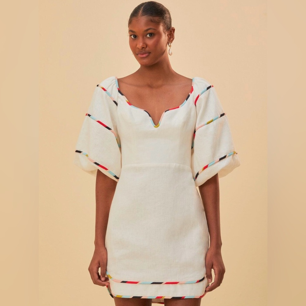 Farm Rio Mini Dress with Multicolor Trim